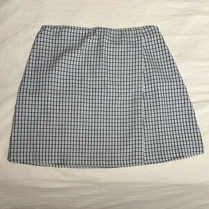 Subdued light blue plaid mini skirt